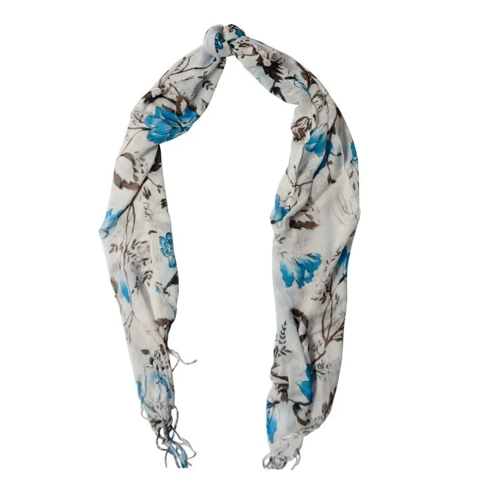 Scarf Blue and White Abstract 100% Cotton